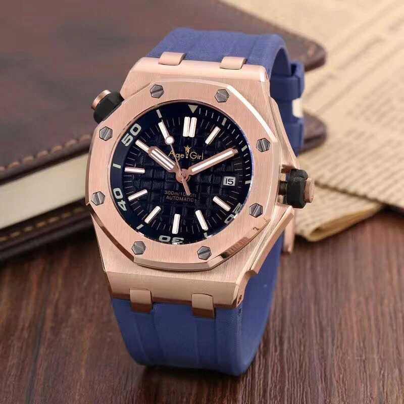 

Top New Luxury Brand Men Stainless Steel Automatic Mechanical Watch Diver Sapphire Sport Watches Black Rubber Rose Gold Silver