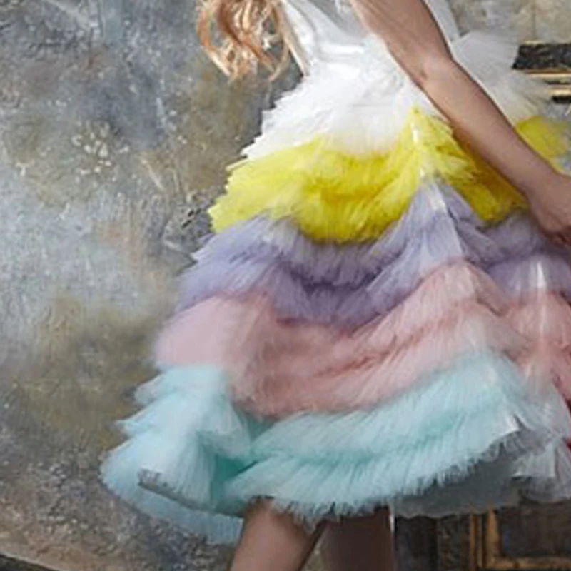 Новинка; яркое торжественное платье для маленьких девочек; многослойное платье до колена с короткими рукавами и молнией сзади; платье с цветочным узором для девочек на свадьбу - Цвет: Color3