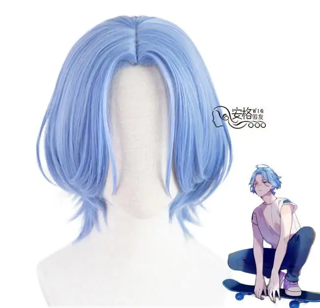 

Anime SK Langa Cosplay Wig Gradient Blue Short Straight Middle Part Mullet Hair Heat Resistant SK8 the Infinity SK Eight