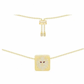 

Y234 925 Sterling Silver Square Lion Animal Chain Necklace With Zircon Leo Adjustable Chain Women Wedding Party Fine Jewelry