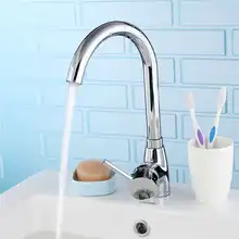 Твердый латунный хромированный смеситель для кухни, смеситель для раковины, кран с одной ручкой и изогнутым краном, вращающийся на 180 градусов Носик для холодной и горячей воды