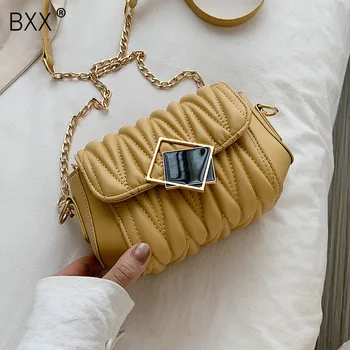 

[BXX] Small PU Leather Pleated Crossbody Bags For Women 2020 Summer Fashion Chain Design Shoulder Handbags and Purses HN576