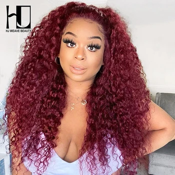 

Brazilian Colored Human Hair Wigs 99j Afro Kinky Curly Lace Front Human Hair Wigs Red Human Hair Lace Frontal Wig Pre Plucked