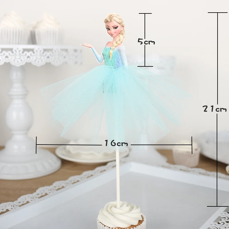 6pcs/lot Baby Girl Favor One Year Old Birthday Elsa Anna Princess Cake Topper Decor for Birthday Party Topper For Cake Decor