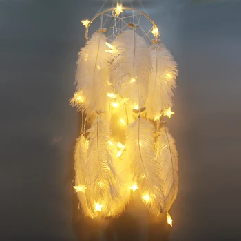 

Big LED star light Dreamcatcher with white Feather shell Dream Catcher Wall Hanging Home Party Decoration Gift
