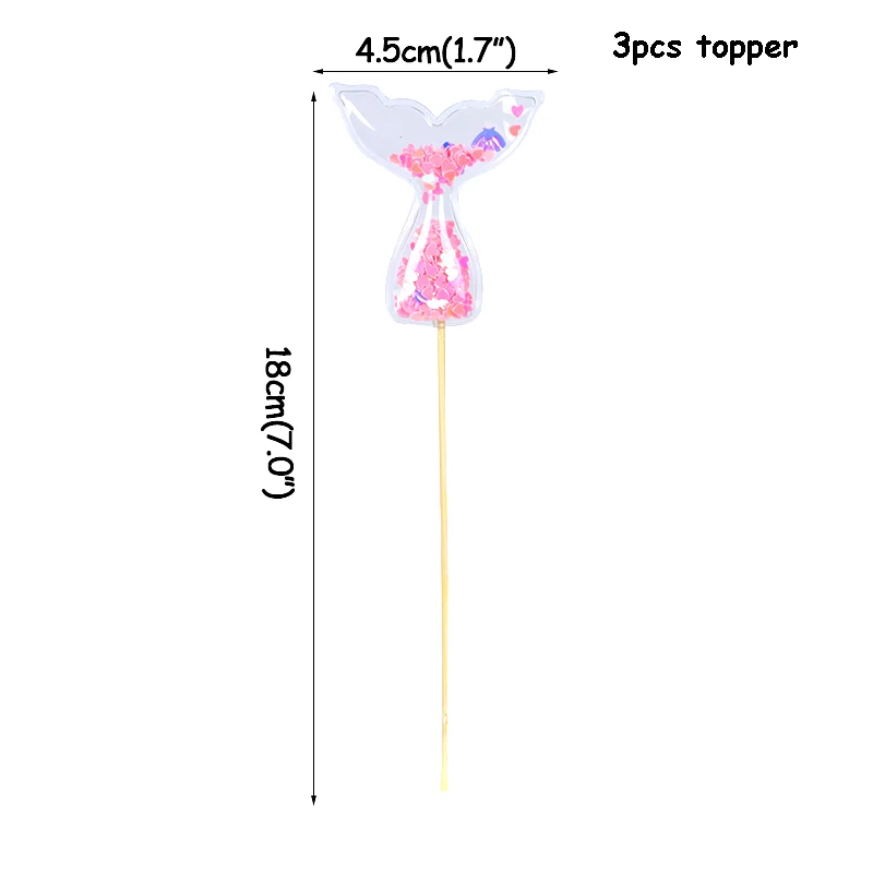 Вечерние бумажные стаканчики в виде русалки для девочек на день рождения, товары для вечеринок, хвост русалки, ракушка, Морская звезда, воздушный шар, топпер для торта - Цвет: 3pcs cake topper