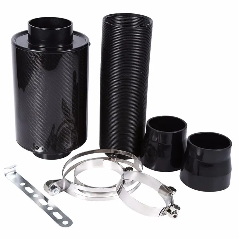 

1 Set Universal Car 3 inch Carbon Fibre Cold Air Filter Feed Enclosed Intake Induction Pipe Hose Kit Universal