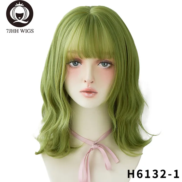 7JHH WIGS Blue Deep Wave Wig With Bangs For Women Long Omber Brown Hair Layered Heat Resistant Cosplay Party Synthetic Wig QH-GREEN-2
