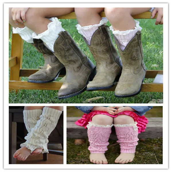 Модные вязаные гетры для девочек, вязаные крючком Детские гетры с кружевной отделкой, зимние детские носки для обуви