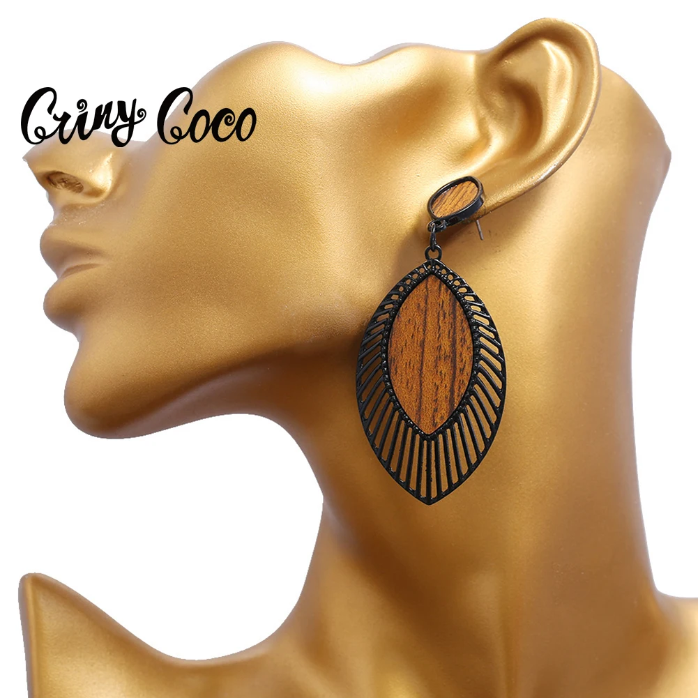 Cring Coco Women's Jewelry Accessories Pattern Wood Earrings Boho Geometric Brown Wooden Drop Earring for Women 2022 Fashion Mom - Image 3