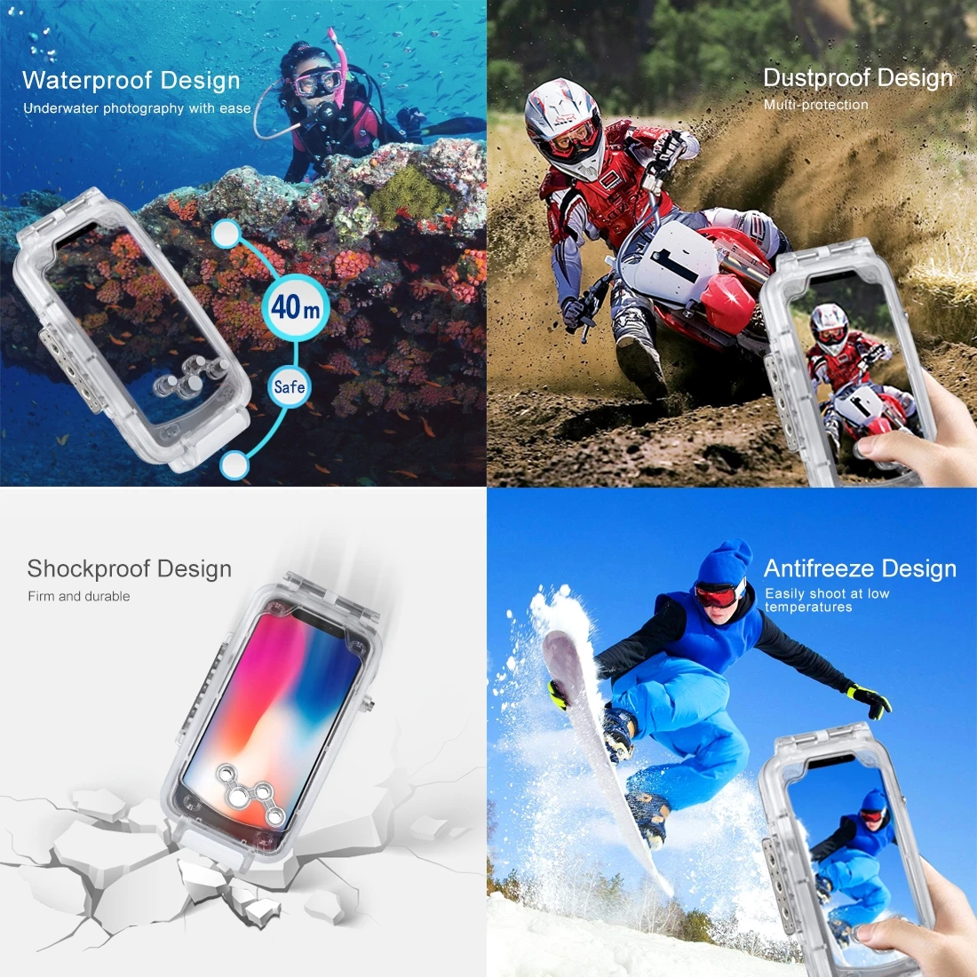 40 м/130 футов водонепроницаемый корпус для дайвинга фото видео для iPhone 7 8 7P 8P XR XS MAX huawei P20 P20 Pro Galaxy S9 s9+ Подводное покрытие