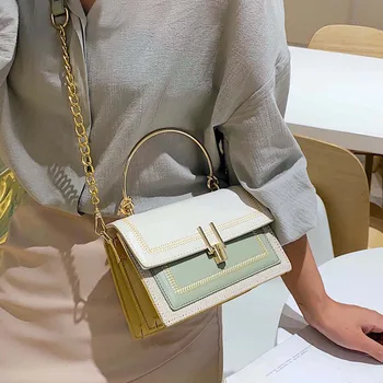 

Contrast Color Leather Crossbody Bags for Women 2020 Chain Messenger Shoulder Bag with Metal Handle Lady Handbags Luis Vuiton