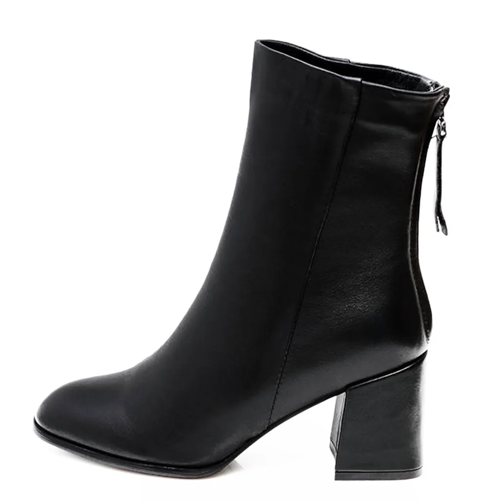 Winter Women Boots Casual Handmade Zipper Round Toe 7 Cm High Heel Shoes High Quality Pu Leather Lady Boots Plus Size 35-40#J30