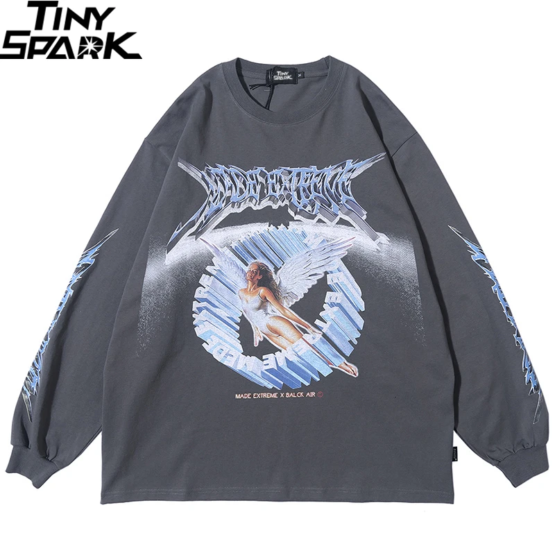2021 Men Hip Hop T Shirt Streetwear Retro Angel Print Harajuku Tshirt Loose Hiphop T Shirt Oversize Cotton Tops Tees Long Sleeve T Shirts Aliexpress