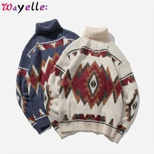 Turtleneck Men's Sweater New Winter Autumn Fashion Print Argyle Knitted Sweaters Casual Loose Vintage Pullovers for Young Men