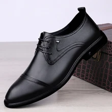 

2022 New Men's Dress Shoes Casual Business Genuine Leather Formal Derby Shoe Man Plus Size 35-47 Black Brow Office Shoes For Men