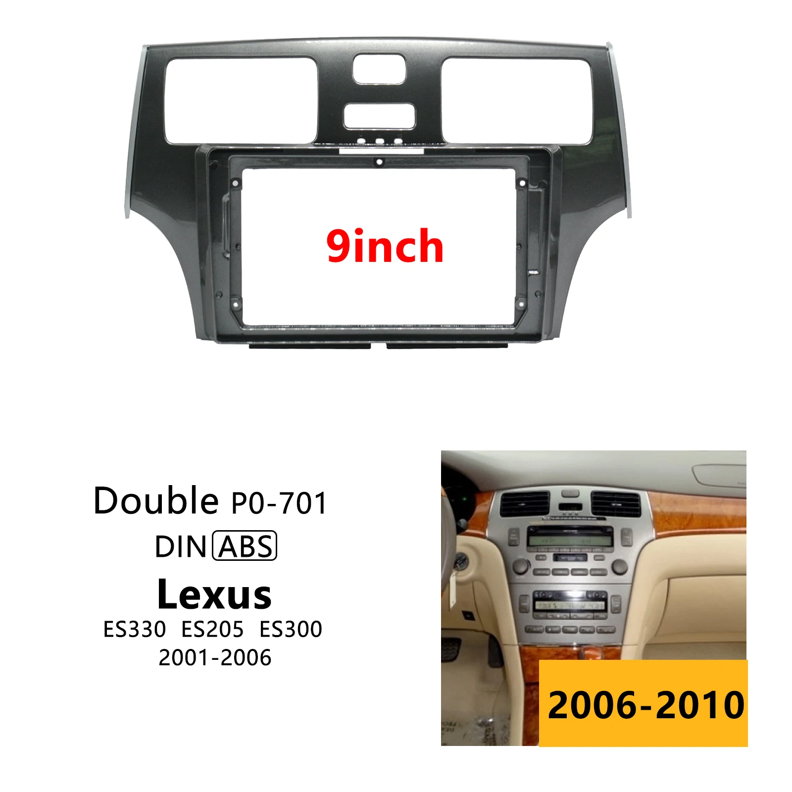 

9" Car radio Fascia Frame Facials Install Panel Dashboard Trim Kit for Lexus ES ES330 ES300 ES250 2001-2005