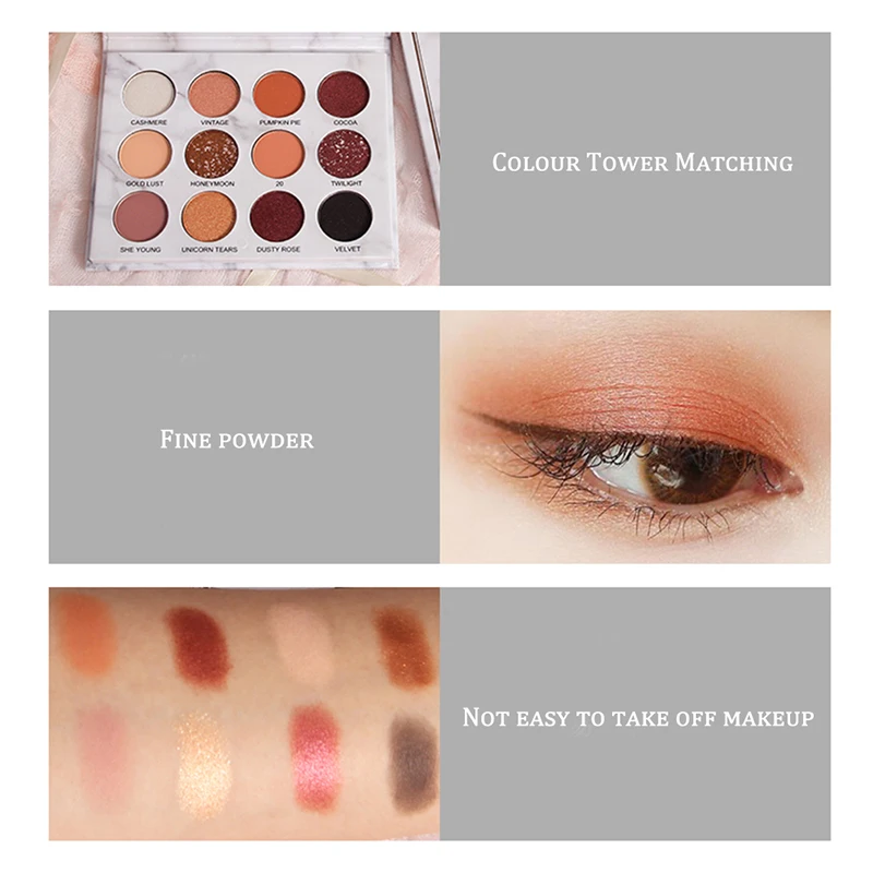 12-color marble Eye Shadow Palette Maquillaje водонепроницаемый блестящий пигмент матовые тени для век Косметика Красота N. w