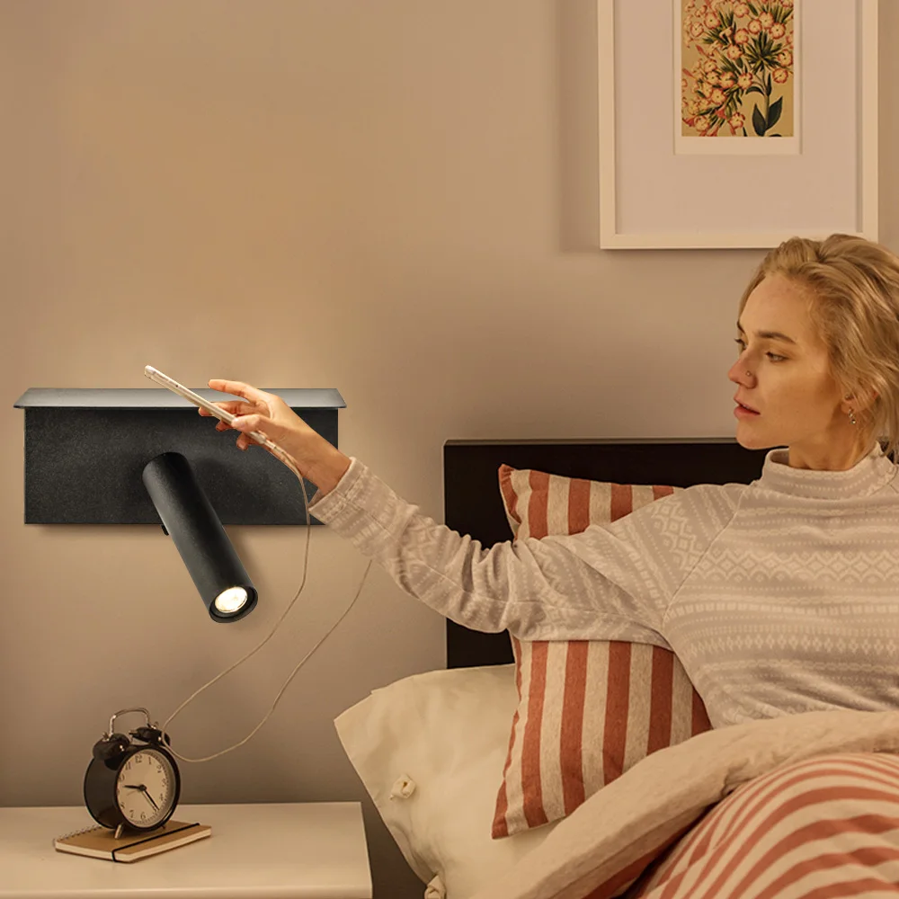  Zerouno led wall lamp reading wall light with shelf for putting smartphone adjustable led book ligh