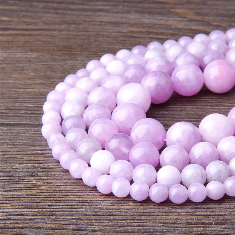 Perles naturelles angélite Kunsite 15.5 pouces, 6 mm 8 mm 10 mm 12mm, jade calcédoine violette polie pour la fabrication de bracelets de bijoux DIY