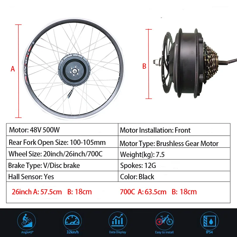 48V500W Электрический велосипед конверсионный комплект 26''700C колесо электродвигателя с задней стойкой Батарея Мотор Электрический Para Bicicleta велосипед