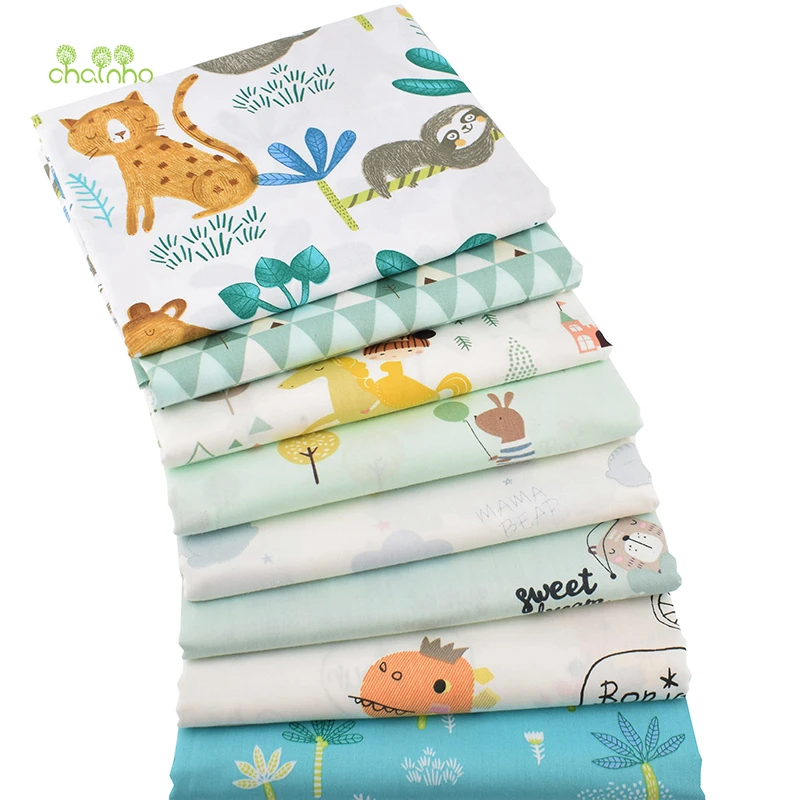 Chainho, зеленого цвета с героями мультфильмов, с принтом твиловая, хлопковая ткань, одежда в стиле пэчворк для DIY лоскутное шитье комплект одежды для детей, Материал