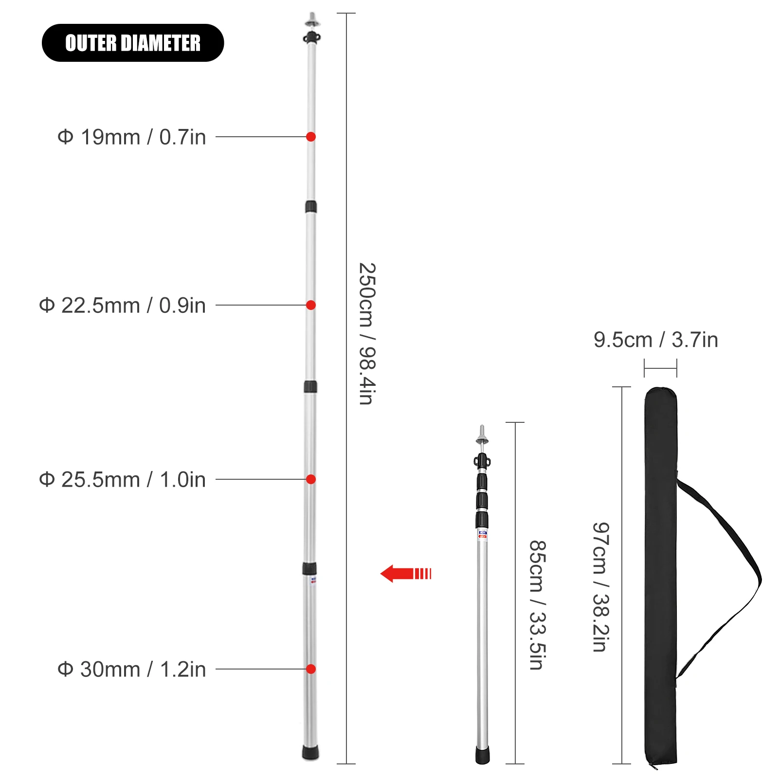 Thicken Aluminum Alloy Tent Pole Adjustable Tent Support Rods Beach Shelter Tarp Awning Pole Replacement Poles Accessories camping tent accessories tent poles