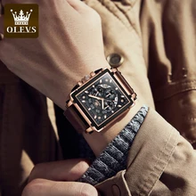 OLEVS reloj deportivo de cuarzo para hombre, cronógrafo multifuncional, cuadrado, resistente al agua, con espejo de cristal recubierto, luminoso
