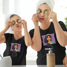 

Baby Girl Clothes Fashion Street Woman T-shirt Cartoon Princess Jasmine Print Top Summer Comfortable Short Sleeve Family Suit