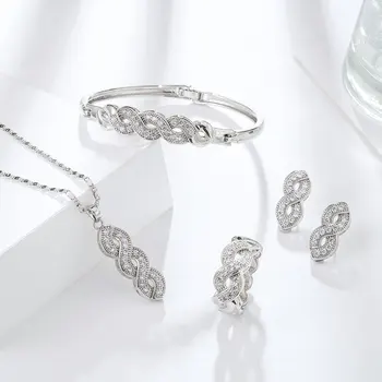 

Viennois Jewelry set For Women White Zircon Rhinestone Jewelry Set for Women 4 in 1 Jewelry Set Fashion Jewelry