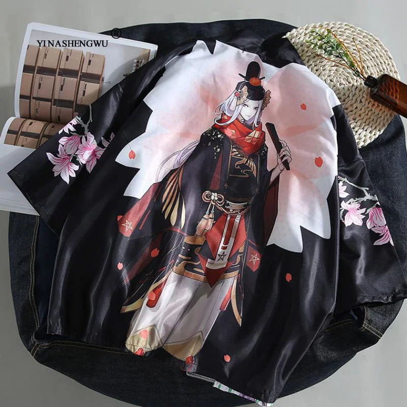 Японское кимоно для мужчин Yukata женский топ с принтом журавля кимоно кардиган Мужская рубашка Пляжная Тонкая Повседневная Блузка кимоно косплей одежда с принтом