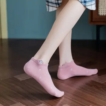 

5 Pairs Women Low Cut Short Boat Socks Cartoon Fish Embroidery Cotton Hosiery