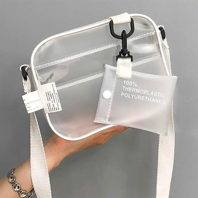 

Causual PVC Transparent Clear Woman Crossbody Bags Shoulder Bag Handbag Jelly Small Phone Bags with Card Holder Wide Straps Flap