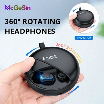 

New Wireless Bluetooth Headphone V5.0 Earphones 360 Rotation Music Headsets Sport Earbuds LED Power Display With Mic For Phone