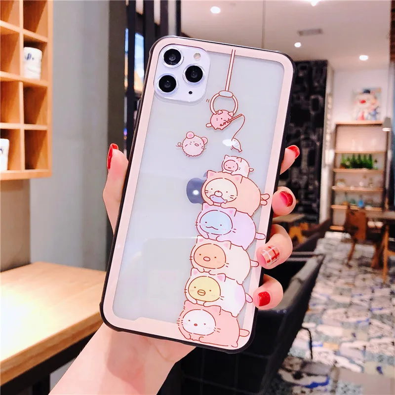 Японский мультфильм Sumikko Gurashi закаленное стекло задняя крышка чехол для телефона для iPhone 11 Pro Max 8 7 Plus X XR Xs Max защитный чехол