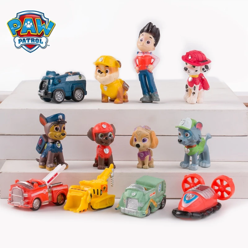 Figuras de acción de la patrulla canina para niños, modelo de figura de acción, Mini capitán y perro en miniatura, regalo, 12 Uds./8 Uds.