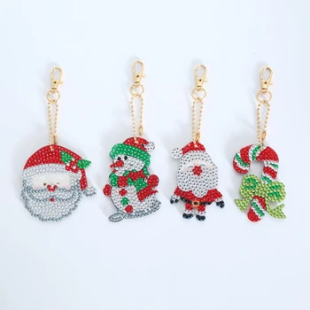 

4pcs Christmas Key Chains 5D DIY Diamond Painting Keychains Special Shape Full Drill Diamond Embroidery Keyring Gift