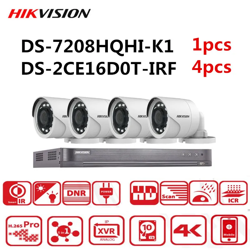 Hikvision 4CH DVR 1080P комплект видеонаблюдения видео рекордер DS-7208HQHI-K1 1080P цилиндрическая аналоговая камера DS-2CE16D0T-IRF