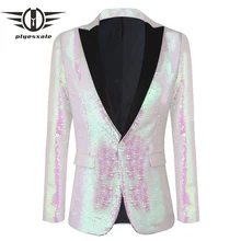 Градиентные цветные блестящие блейзеры для мужчин, Розовый Блестящий смокинг для ночного клуба, Свадебный блейзер для Жених выпускного вечера, Q610