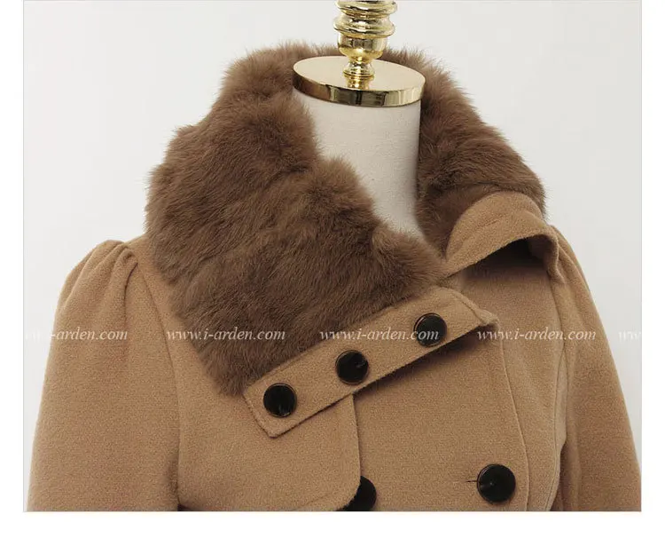 Женский стиль винтажное шерстяное пальто тонкая дамская куртка с меховым воротником зимняя верхняя одежда размера плюс S-5XL однотонная куртка с поясом