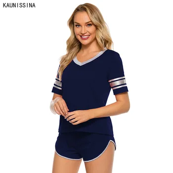 

Women Summer Sleepwear Cotton Short Pajama Sets V-Neck Short Sleeve Tops Prints Shorts Pajamas Set Nightwear Pyjamas Women