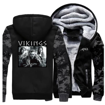 

hoodies 2020 autumn winter plus velvet thick zipper jackets Men popular vikings printed raglan hooded fashion homme tracksuits