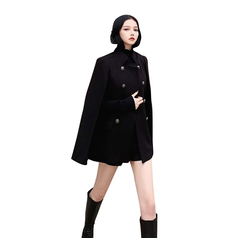 New winter coat female women solid turn down collar loose cape coat fashion elegant casual korean ladies woolen coat