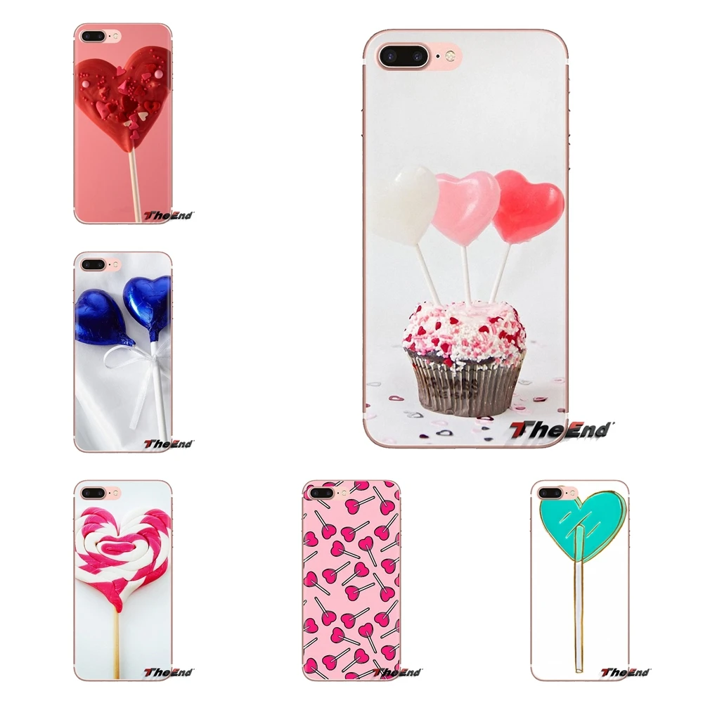 Silicone Shell Case Sweet Pink Heart Lollipops Art For LG Spirit Motorola Moto X4 E4 E5 G5 G5S G6 Z Z2 Z3 G2 G3 C Play Plus Mini |
