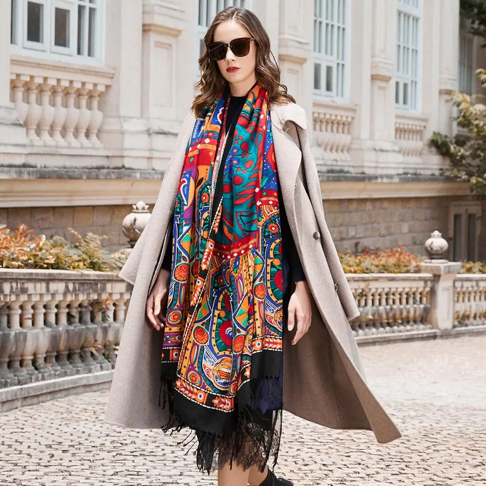 Baratos Bufanda de invierno a la moda para mujer bufanda de Cachemira caliente a cuadros Pashmina bufanda de marca de lujo abrigos bufandas y chales femeninos