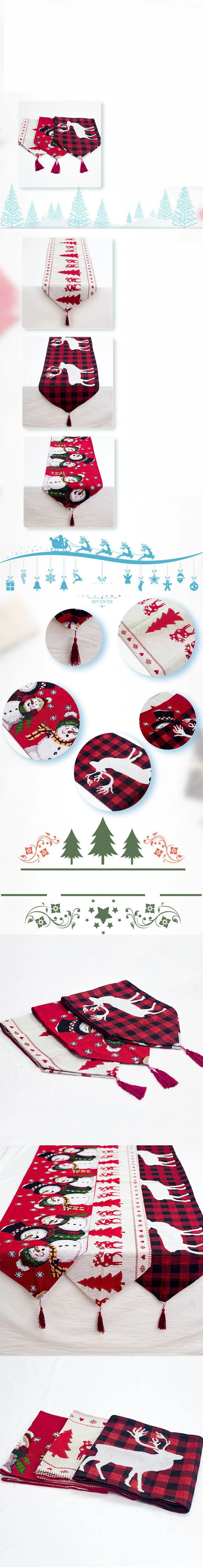 Christmas Decoration Linen Printed Table Flag Runner Printed Tassel Tablecloth Placemat Hotel Home Festival Decoration
