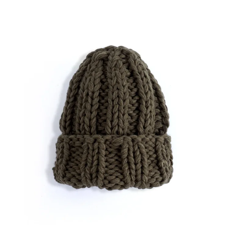 Зимняя теплая вязаная шапка ручной работы, большая толстая вязаная шапка, шерстяная теплая шапка с ушками для девочек, высококачественные наушники, Мягкие Шапки - Цвет: Армейский зеленый
