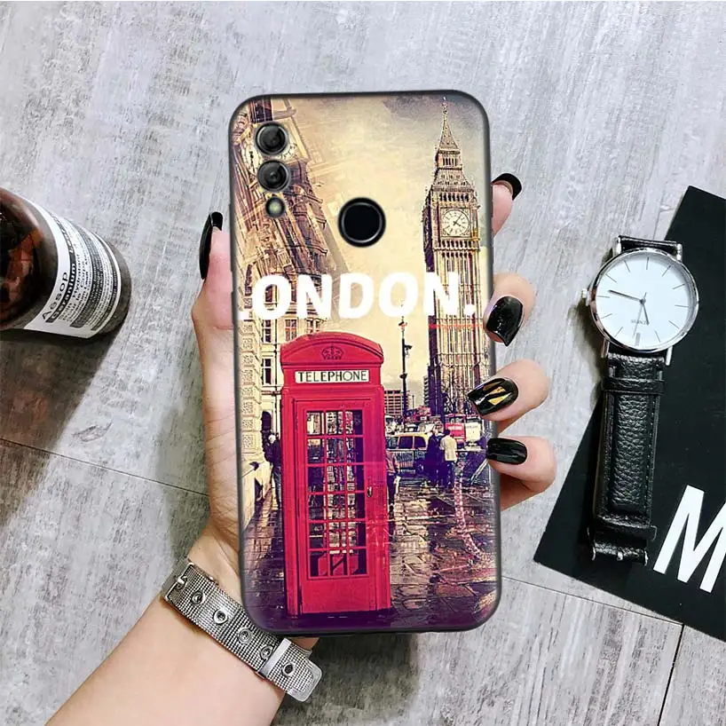 Черная крышка чехол для телефона для huawei Y9 Y5 Y6 Y7 Honor 10 9 Lite 9X8X8 S 8A фотоаппаратов моментальной печати 7S 7A 10i 20i V20 Coque Капа