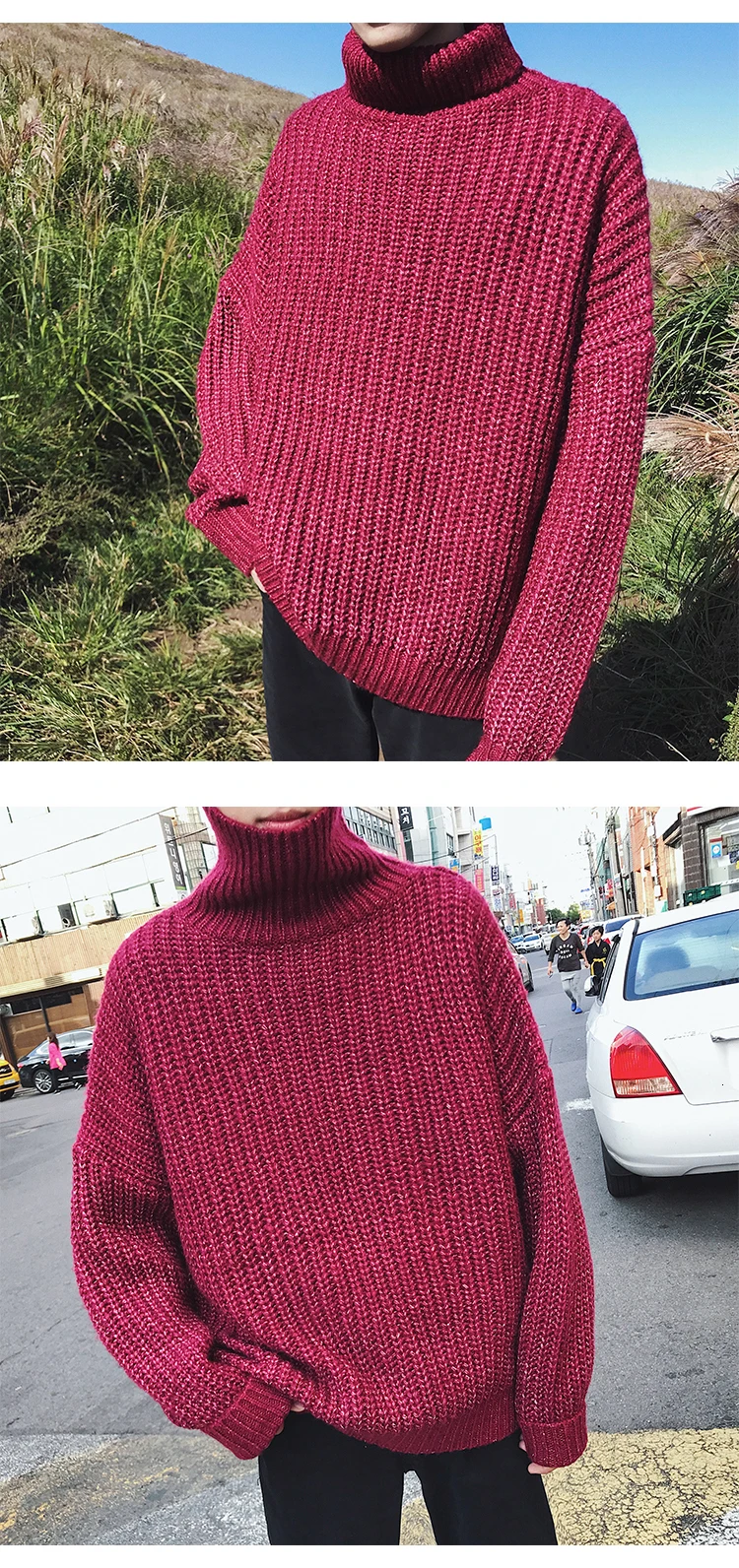 Winter New High Collar Sweater Men's Warm Fashion Solid Color Casual Knit Sweater Man Wild Loose Long Sleeve Pullover Men