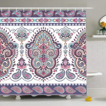 

Shower Curtain Set with Hooks 72x78 for Indian Print Floral Design Paisley Henna Doodle Ornament Pattern Unique Circle Flower